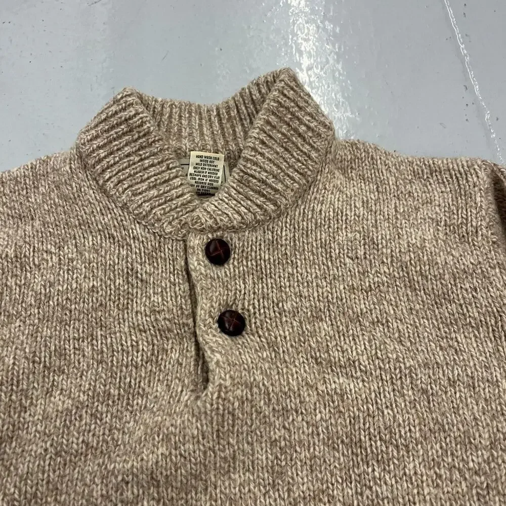 Vintage Y2k LL Bean Beige Wool Henley Sweater